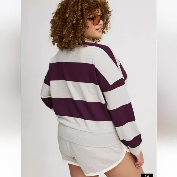 Drop Shoulder V-Neck PulloverStriped V-Neck Sweater - Purple and Gray - Picture 4 of 11